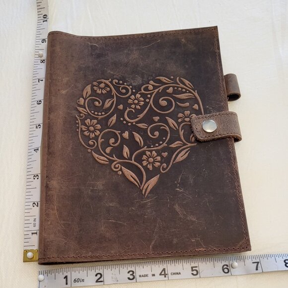 Leather Notebook Cover Floral Heart Natural Distressed Patina - Picture 9 of 14